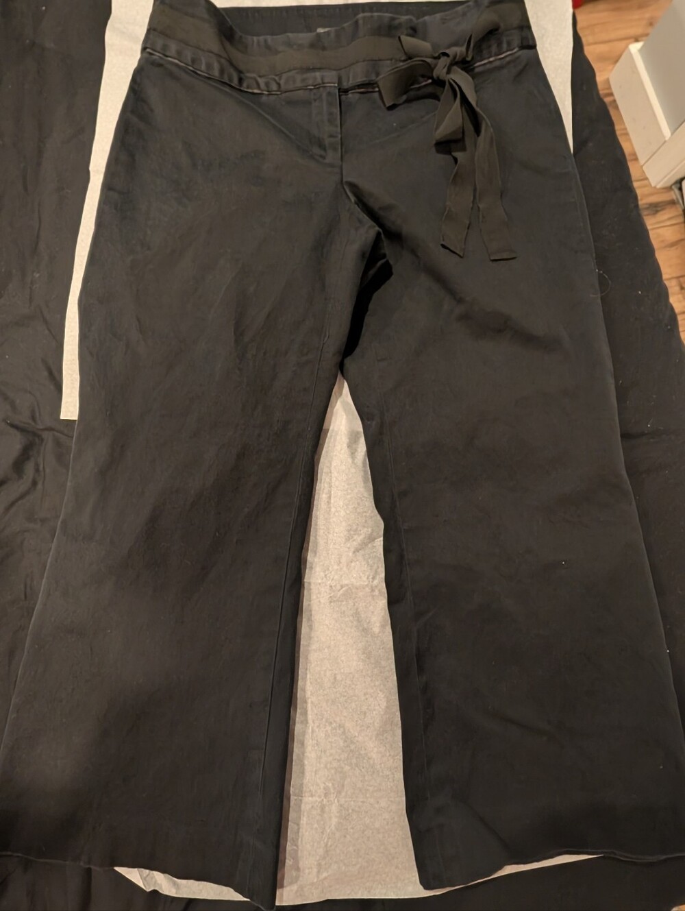 Women's Black Straight-Leg Pants with Waist Tie
